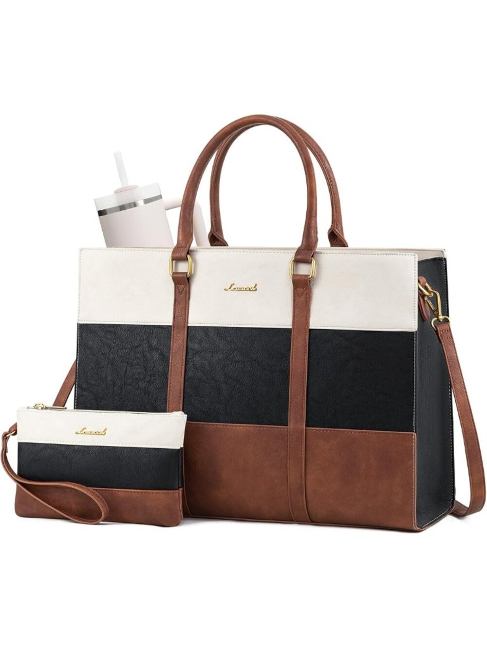 Stylish Vintage Leather Laptop Tote Bag for Women, 15.6" Waterproof Work Bag